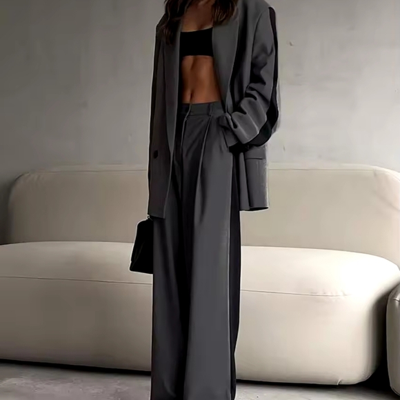 Elegant Grey Patchwork 2 Piece Sets Women Outfit Fashion Long Sleeve - Picture 4 of 6